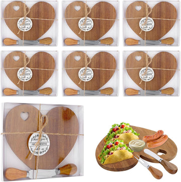 6 Sets Bridal Shower Favors Mini Charcuterie Boards Heart Cutting Board Cheese Small Charcuterie Boards Knives Wood