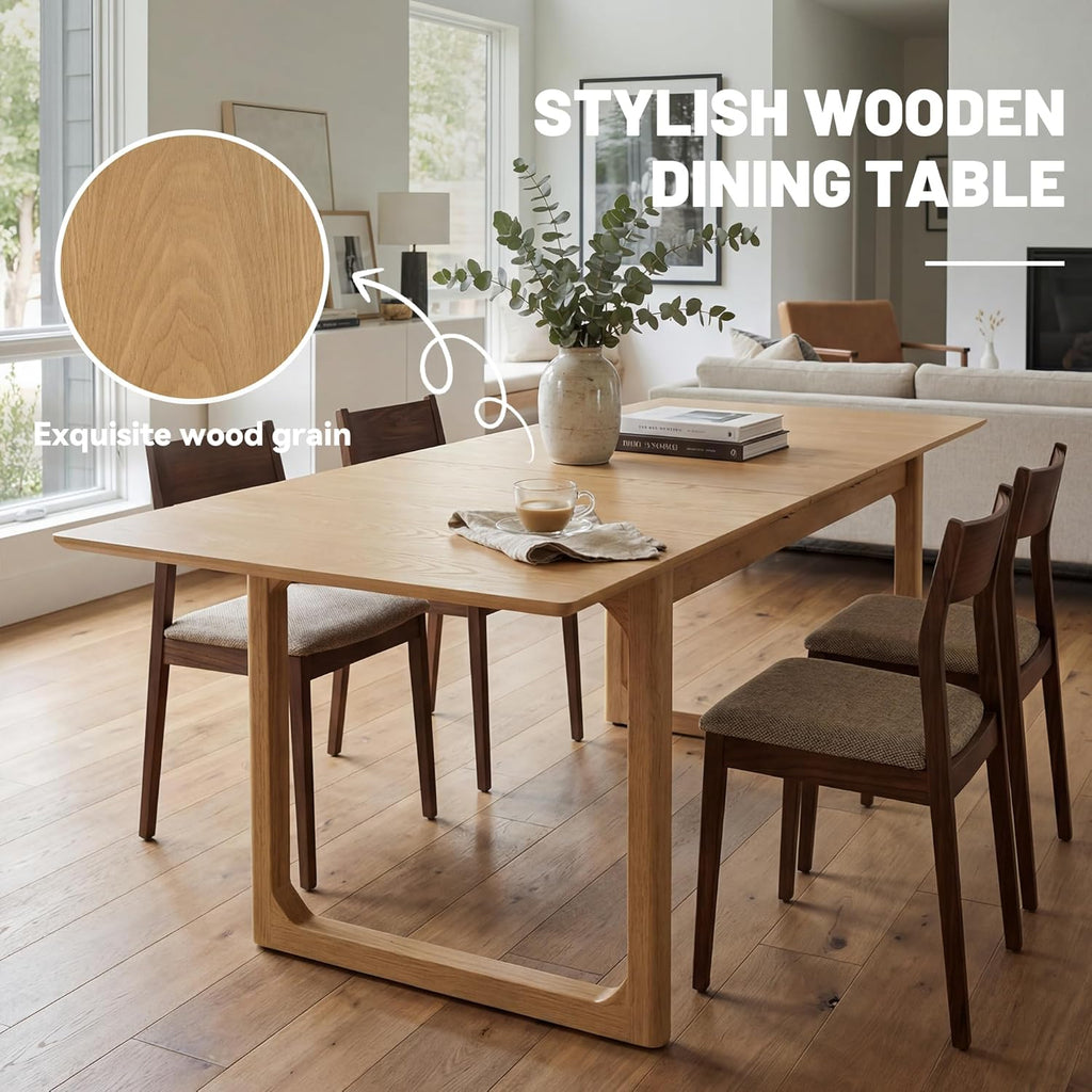Extendable Wood Dining Table for 4-8, 71" Inch Modern Rectangular Kitchen Tables with Wooden Base Farmhouse Dinner