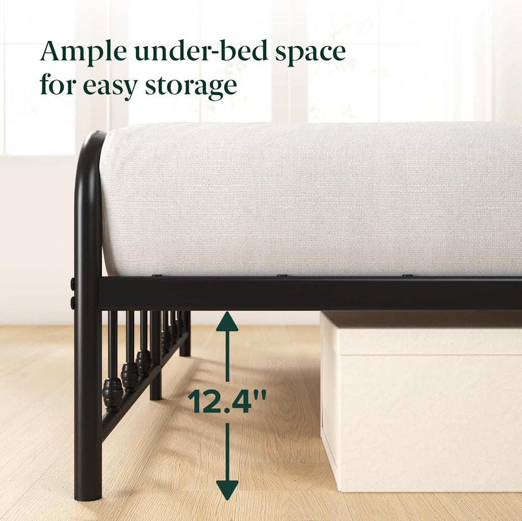 Leonardo Metal Platform Bed Frame, Victorian Spindle Style Headboard and Footboard, Heavy Duty Bed Base