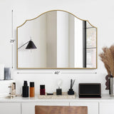 Gold Scalloped Wall Mirror: 40"x29" Large Modern Minimalist Bathroom Mirror - Decorative Vanity Arched Mirrors for