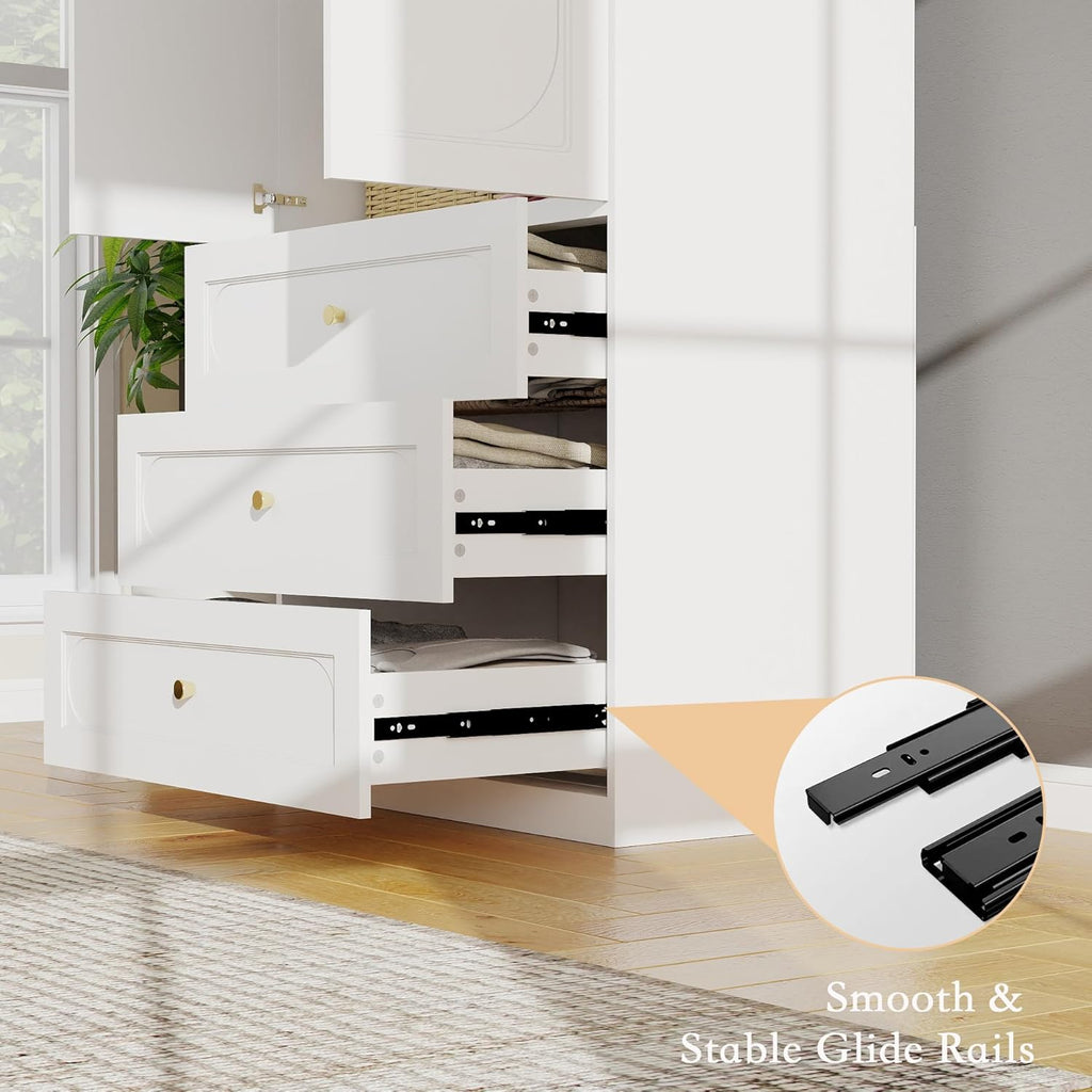 Armoire Wardrobe Closet with Drawers: 74" Tall White Wardrobe Closet with Doors, Large Bedroom Armoires for Clothes
