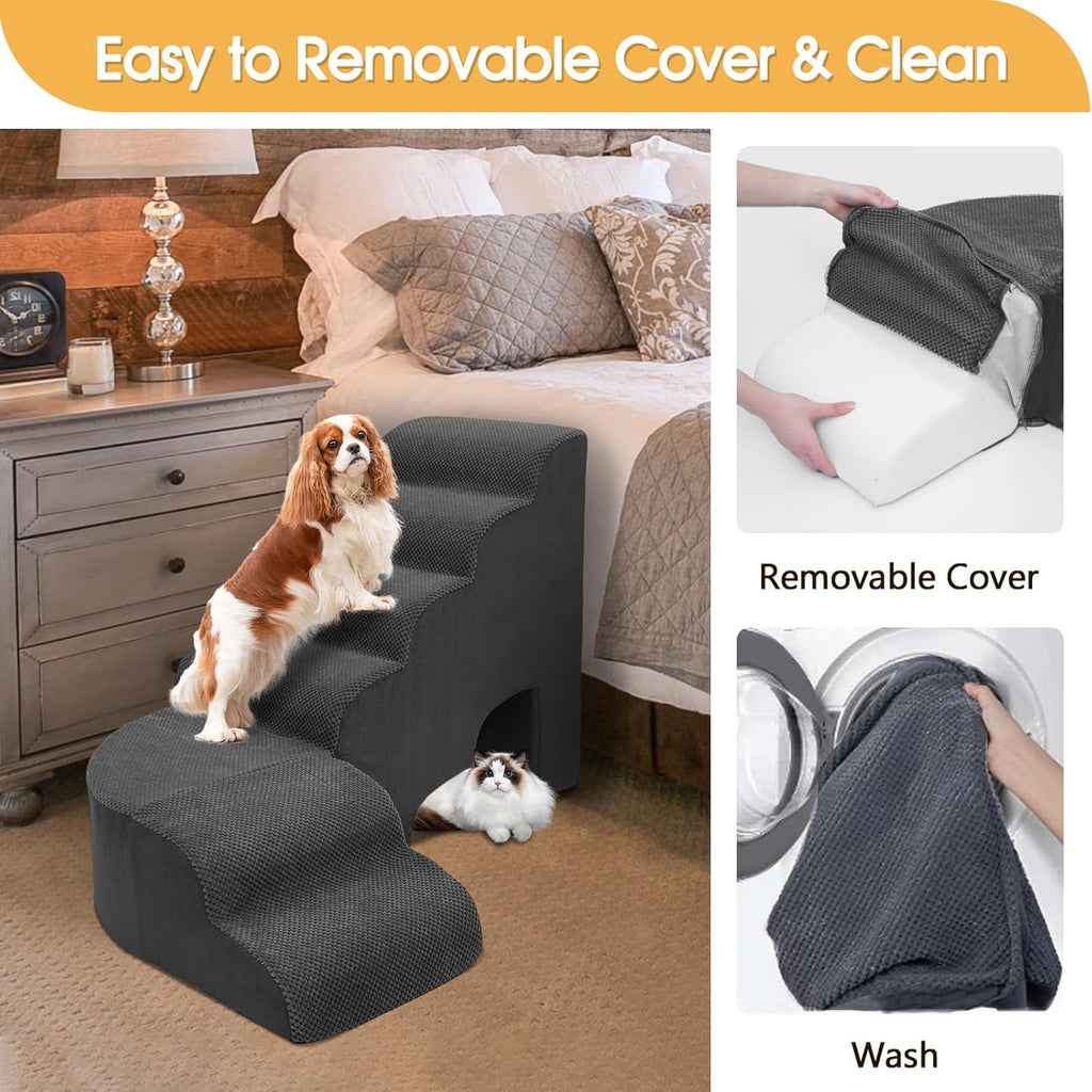 Dog Stairs for High Beds, 6 Steps Soft Foam Pet Stairs for Bed 27-30 inches, L Shaped Dog Steps
