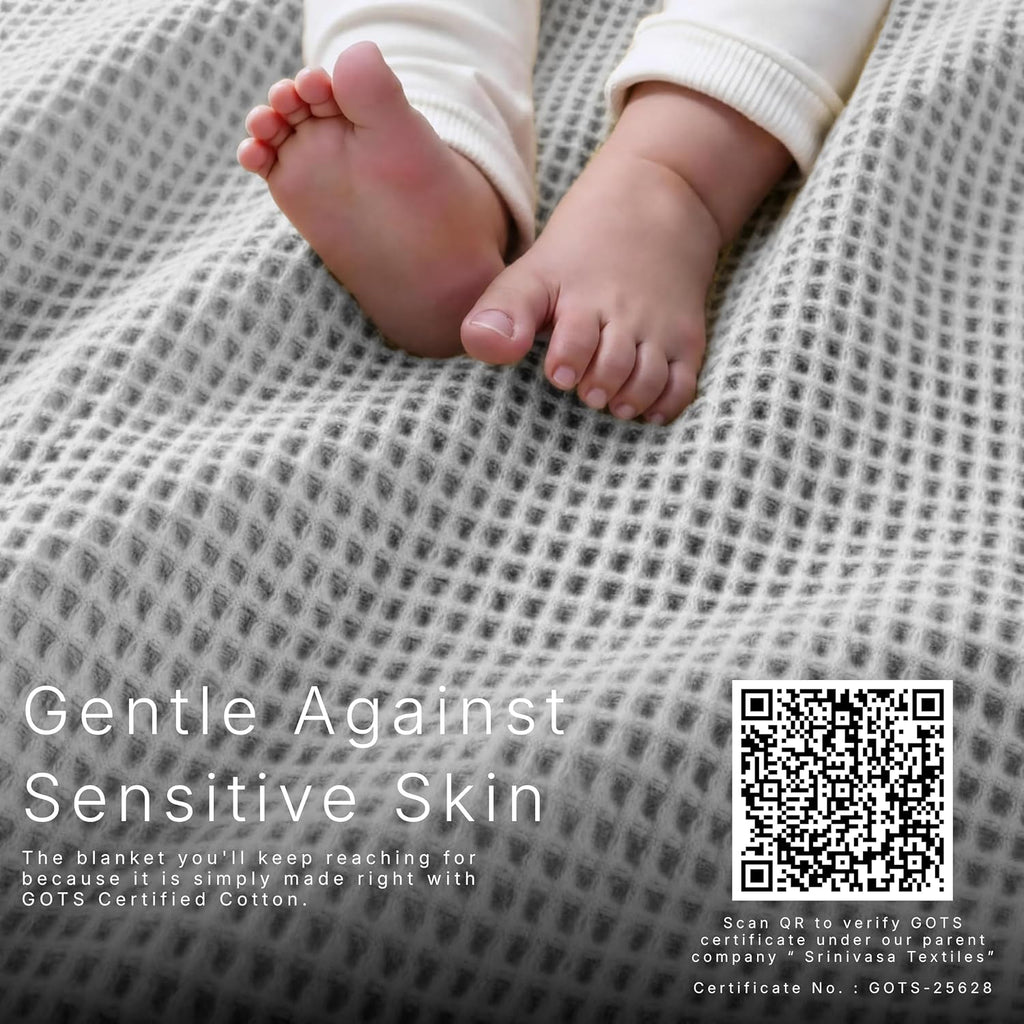 GOTS Certified 100% Organic Cotton Throw Blanket, 55" x 60" Waffle Blankets & Throws, Throw Blanket, Modern & Cozy