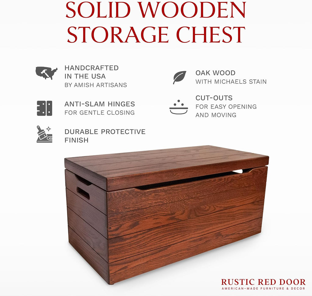 Amish Made Wooden Storage Chest Trunk Box with Lid and Handles , Blanket, Clothes, Anti-Slam Hinges, Handmade