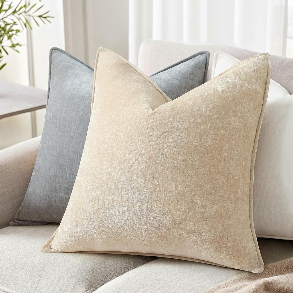 Summer Couch Throw Pillow Covers 18x18 Set of 2, Decorative Soft Velvet Modern Cozy Chenille Pillow Cases with
