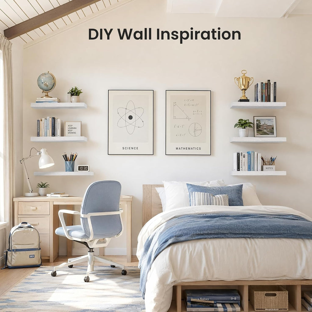 Floating Shelves, Wall Shelves /Living Room/Bedroom/Kitchen Decor, White Shelves with Invisible Brackets Set of 3