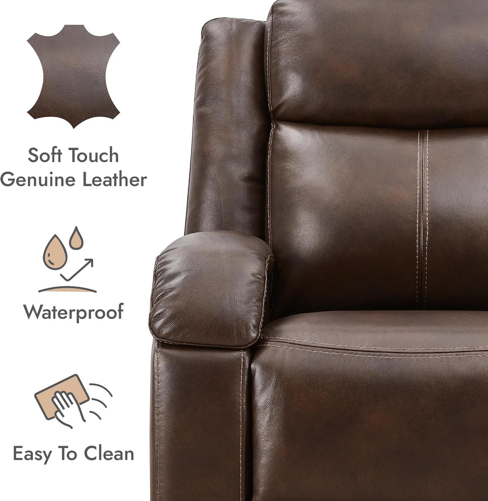 Genuine Leather Power Recliner Chairs for Adults, Wall Hugger RV Recliner with Power Headrest & Charging Ports