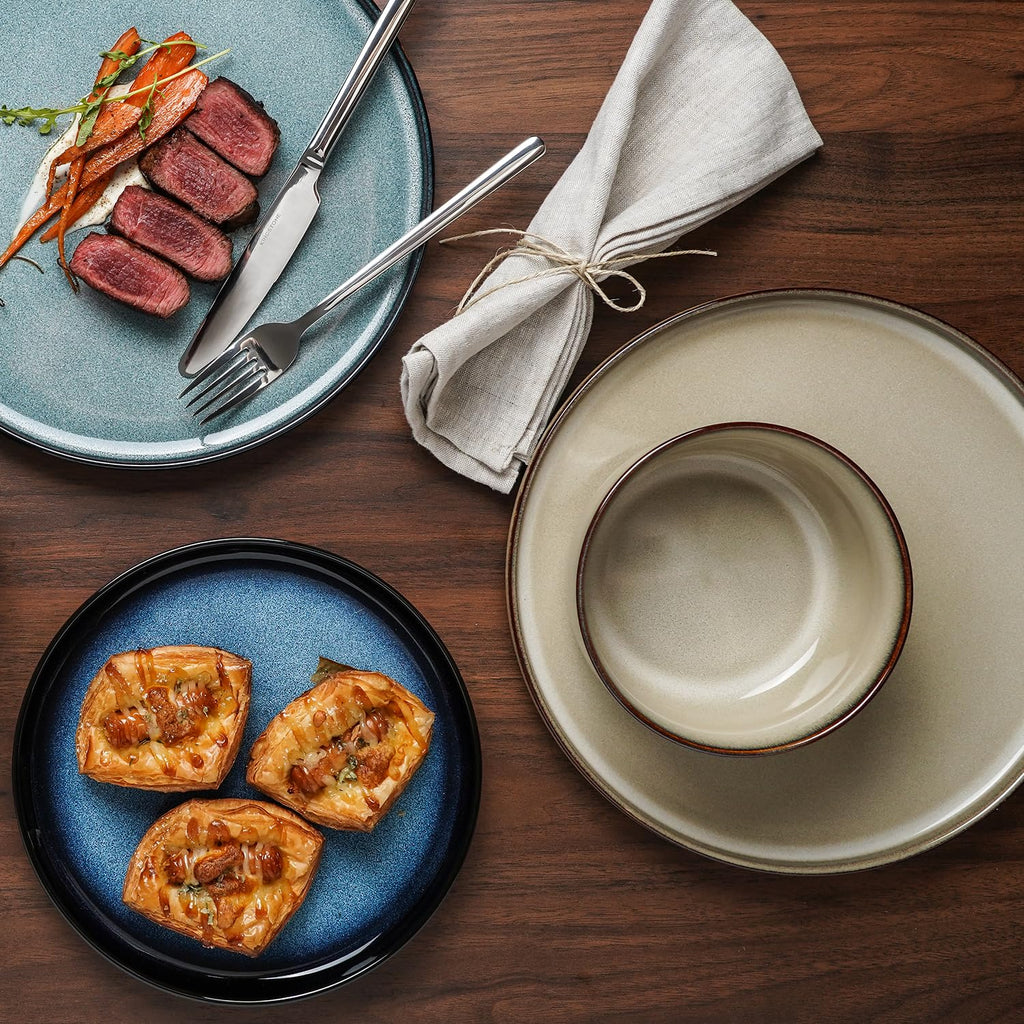 Stoneware Dinnerware Sets for 6, Reactive Glaze, Beige