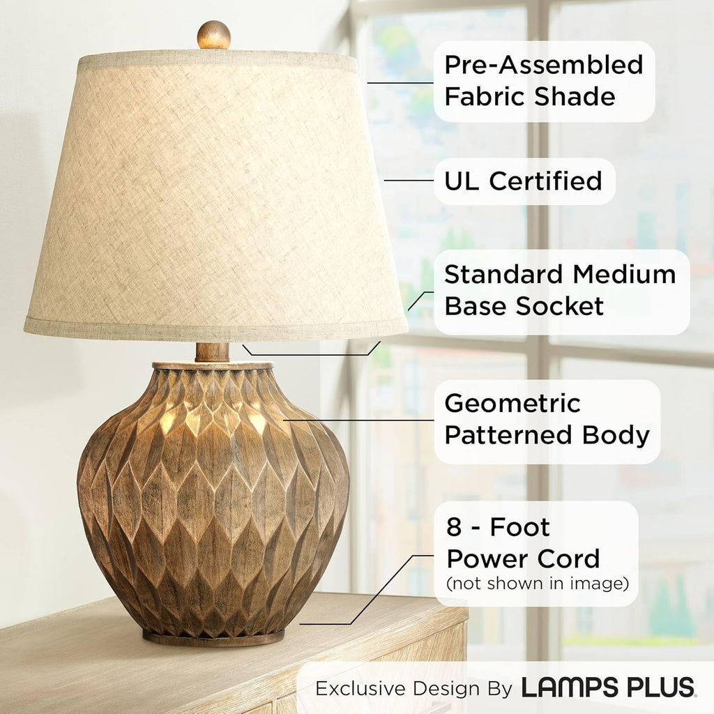 Buckhead Modern Accent Table Lamp 22" High Warm Bronze Brown Sculptural Geometric Textured Urn Tapered Fabric Drum