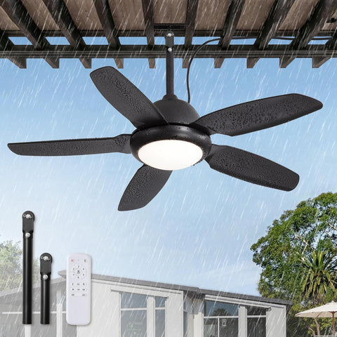 42 Inch Waterproof Outdoor Ceiling Fan with Lights and Remote,IP65 Hanging Gazebo Fan with 3CCT 6-Speed DC Motor,Black Wet Rated Plug in Ceiling Fan with Cord for Patios Porch Pergola A101-B0DPHGLJP5