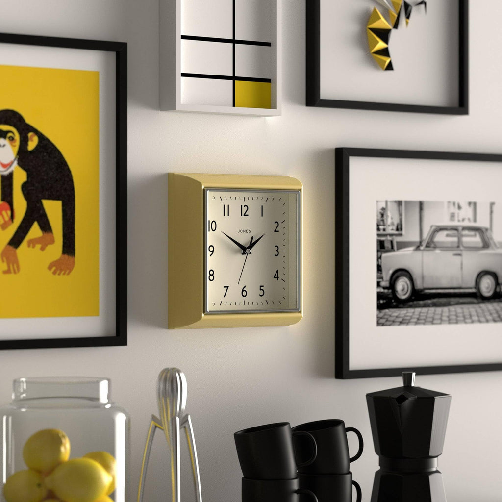Mustard wall Clock | Square Retro Clock | 10" | Yellow