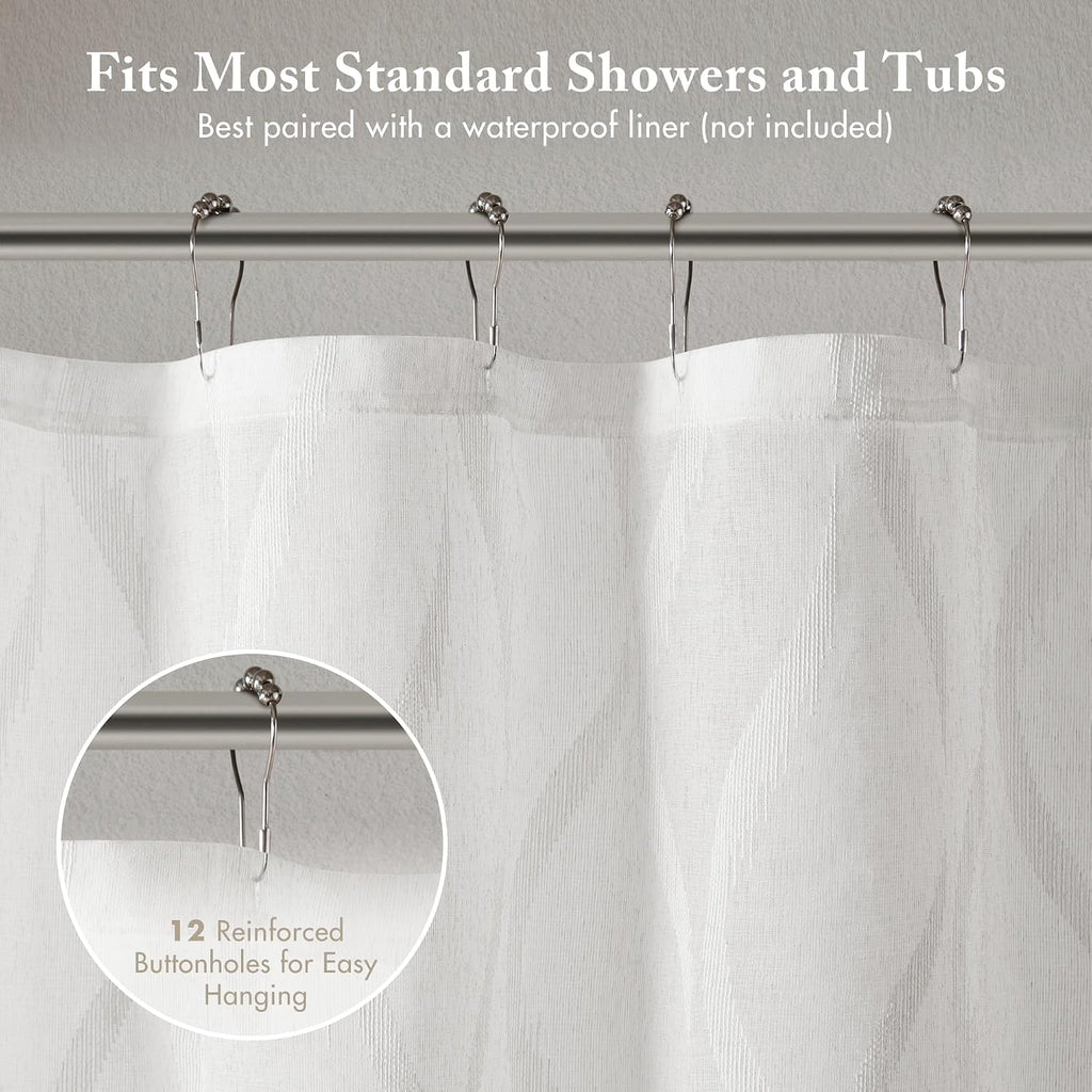 Candice Sheer Shower Curtain , 72 x 72, White | Adds Privacy, Machine Washable, Geometric Pattern, OEKO-TEX Certified