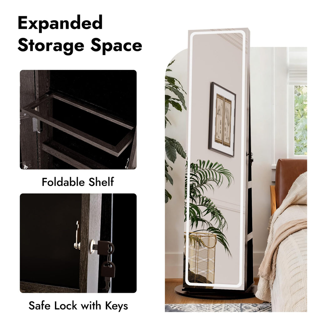 LED Mirror Jewelry Armoire, Black