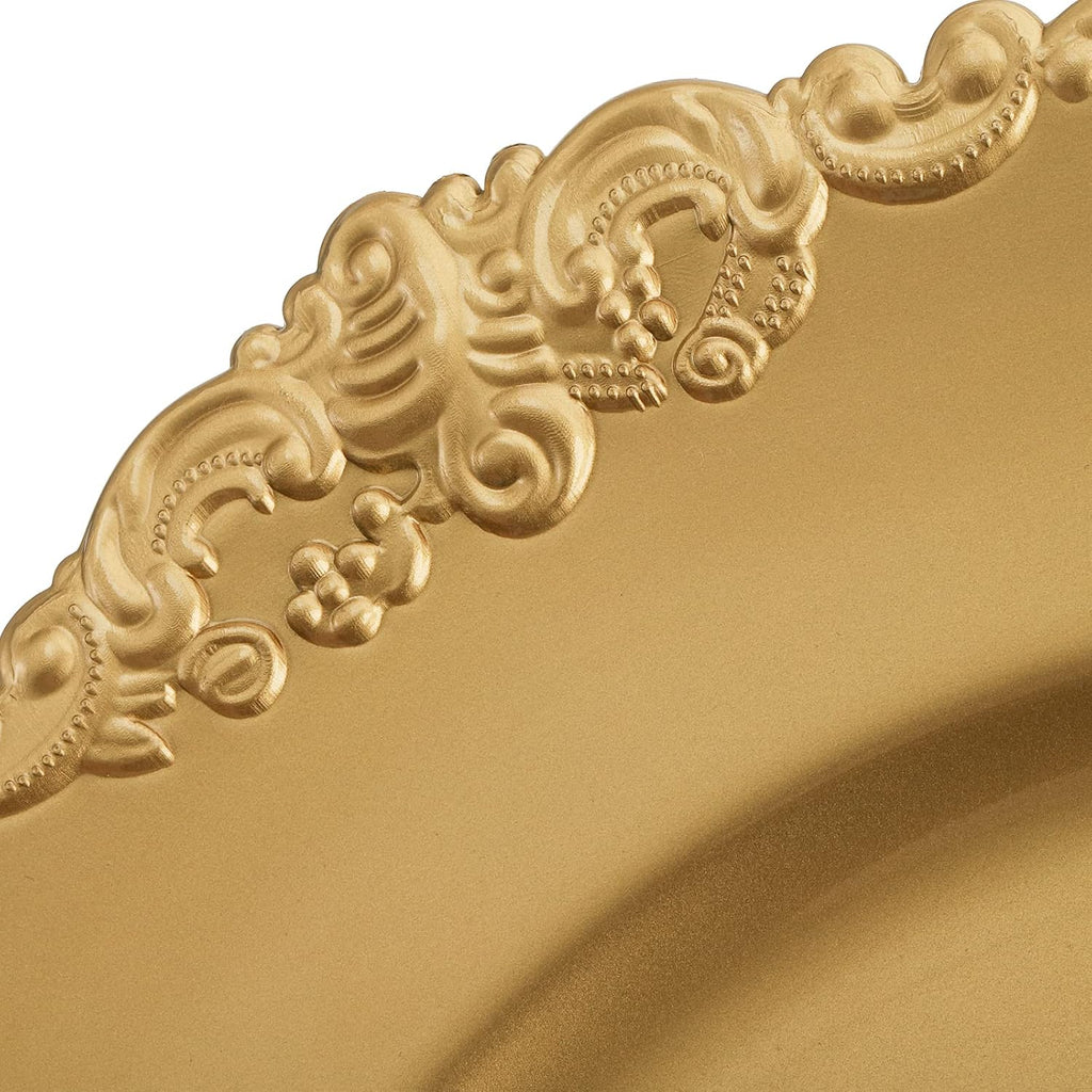 12 Pack Gold Charger Plates, 13" Round Dinner Charger Plates with Embossed Rim for Catering, Wedding, Tabletop Decor