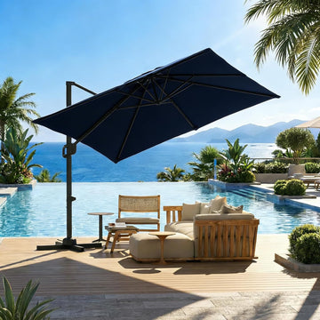 Large Cantilever Patio Umbrella, 10 ft X 10 ft Heavy Duty Aluminum Cantilever Offset Outdoor Umbrella with 360-Degree -