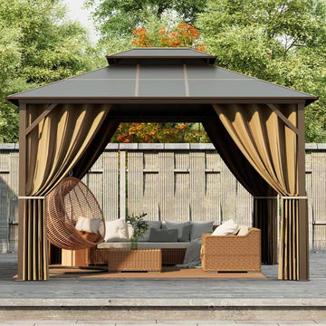 Hardtop Gazebo 10'x12' with Double Polycarbonate Roof Canopy