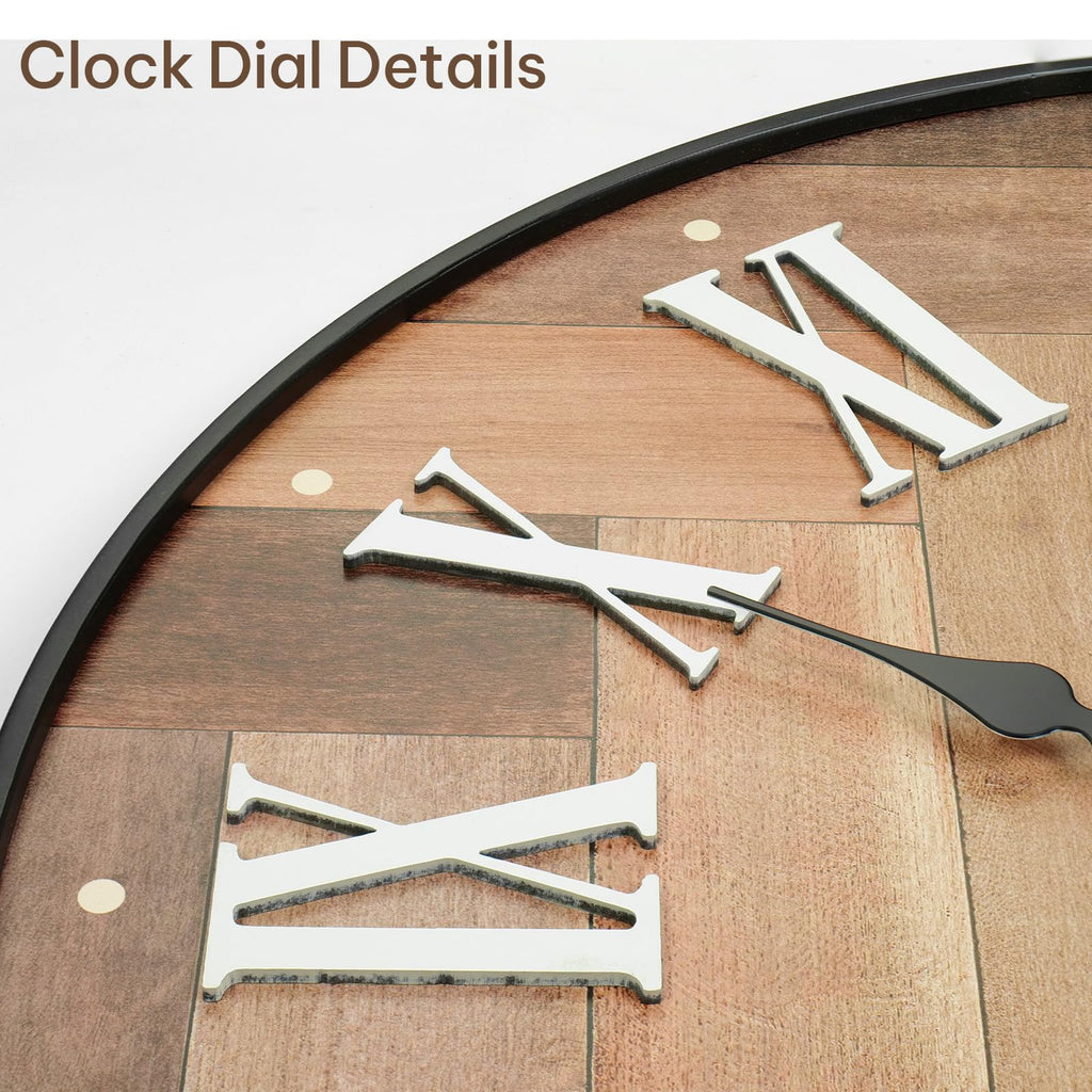 30 Inch Large Farmhouse Wall Clock with 3D Roman Numerals (Brown)