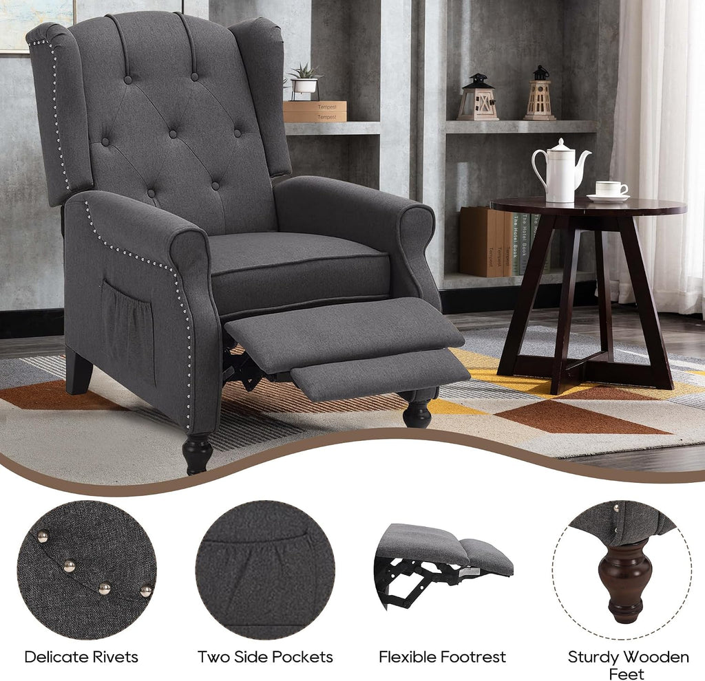 Wingback Recliner Chair with Massage and Heat, Wingback Recliner Tufted Fabric Push Back Recliner Chair , Vintage