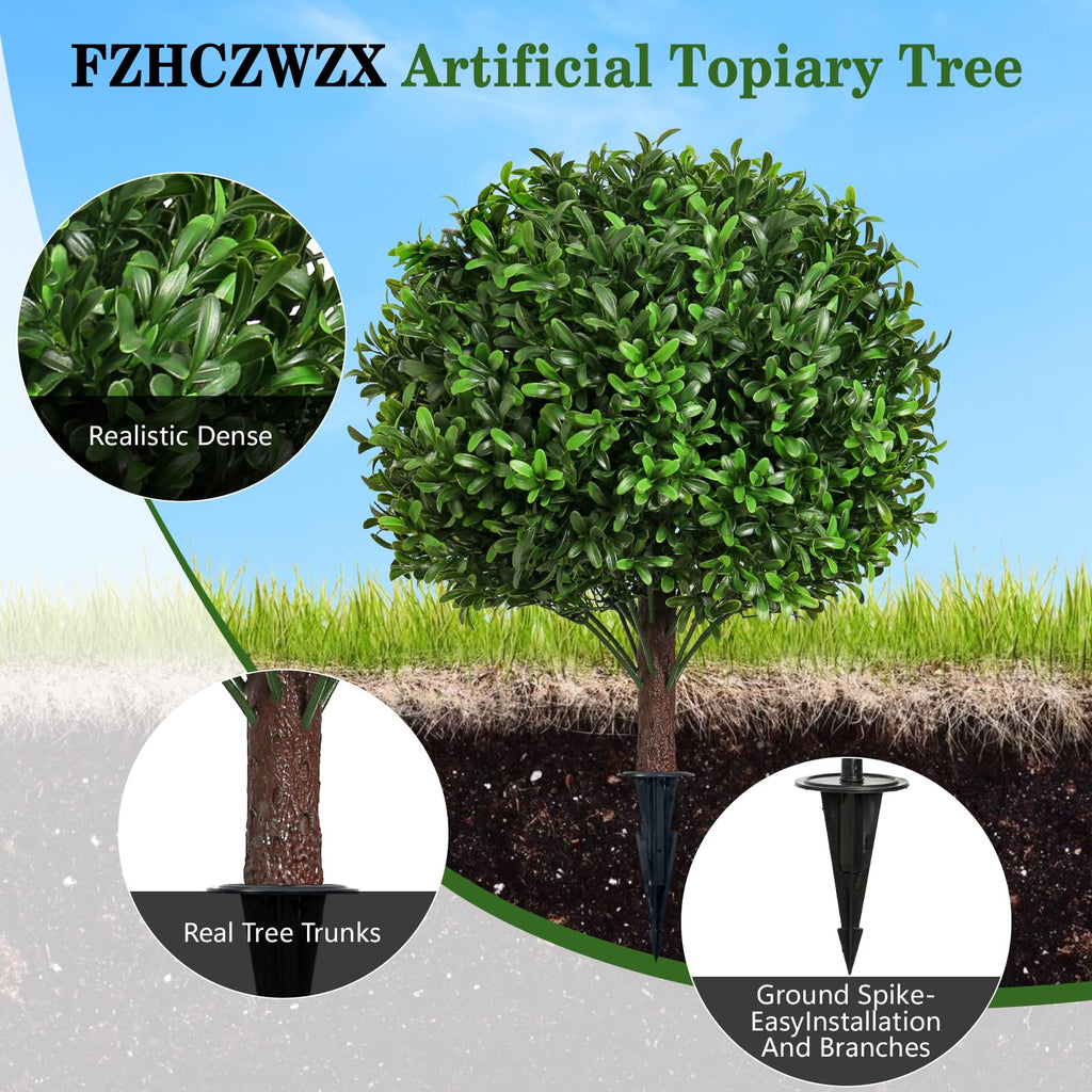 24" Artificial Olive Topiary Ball Tree 2-Pack, UV Resistant Outdoor