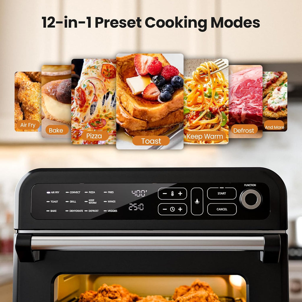 18QT Air Fryer Toaster Oven Combo, 12-in-1 Countertop Convection Airfryer Oven, Adjustable 70 - 450℉ Temperature, Bake