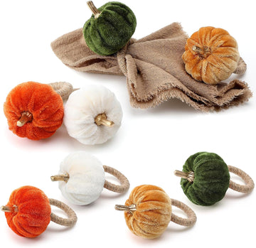 Velvet Pumpkin Napkin Rings Boho Rustic Fall Napkin Holders for Thanksgiving Friendsgiving Autumn Weddings - Set of 8