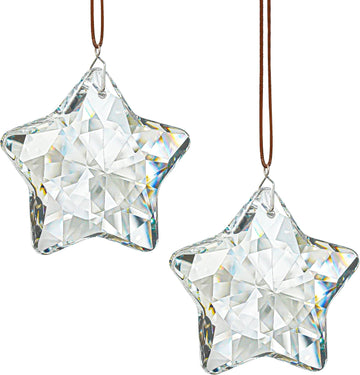 2 Pcs 2 Inch Clear Crystal Star Prism Suncatcher Hanging Decor - Clear Crystal Sun Catcher Prisms Star Shaped Hanging