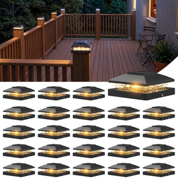 4x4 Solar Post Cap Light 24Pack, 2 Modes Waterproof for Deck Fence