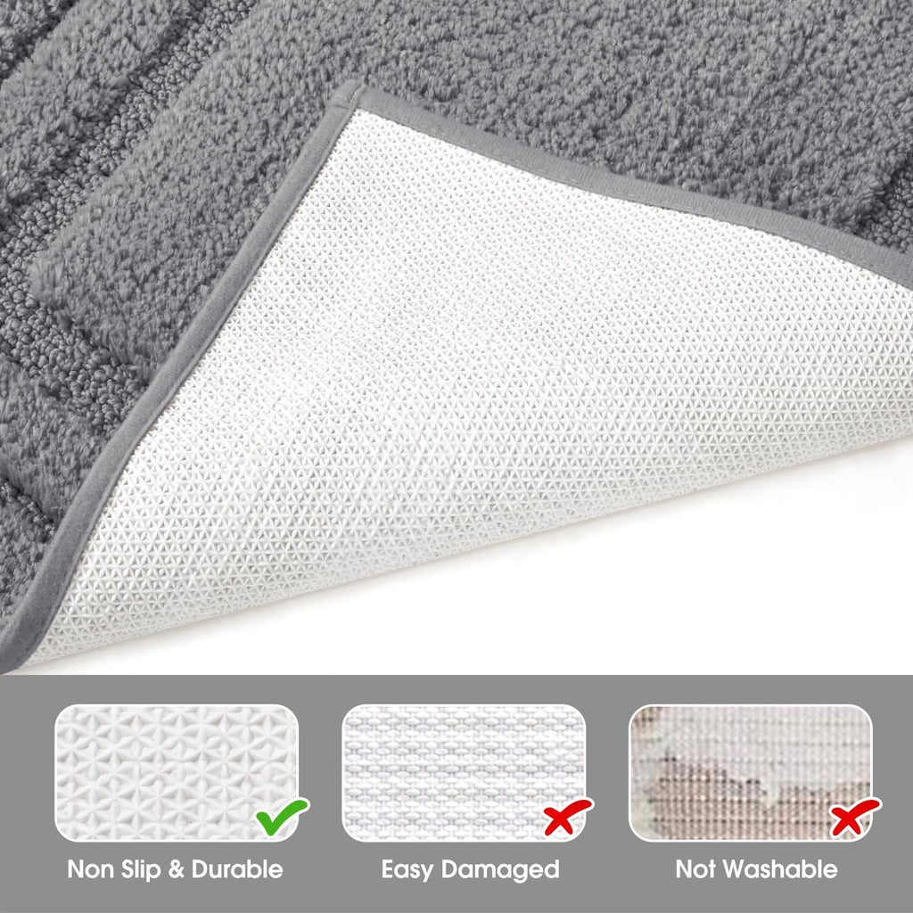 Bathroom Rugs Sets 3 Piece, Super Soft and Absorbent Non Slip Microfiber Toilet Bath Mat with U-Shaped (Grey)
