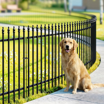 Metal Garden Fence 32 in H x 24 in W 5 Panels (4 Panels + 1 Gate) Total Length 10 ft, No Need Dig Rustproof Animal