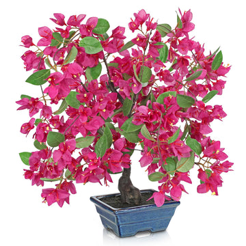 Artificial Bougainvillea Tree in Blue Pot 18.5" Tall Faux Bougainvillea Floral Tree Tropical Silk Fake Flower Plant