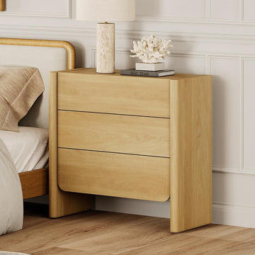 Night Stand with 3 Drawers, Wood Nightstand, Modern Bedside Table with Storage, Side Table & End Table , Rounded Wood