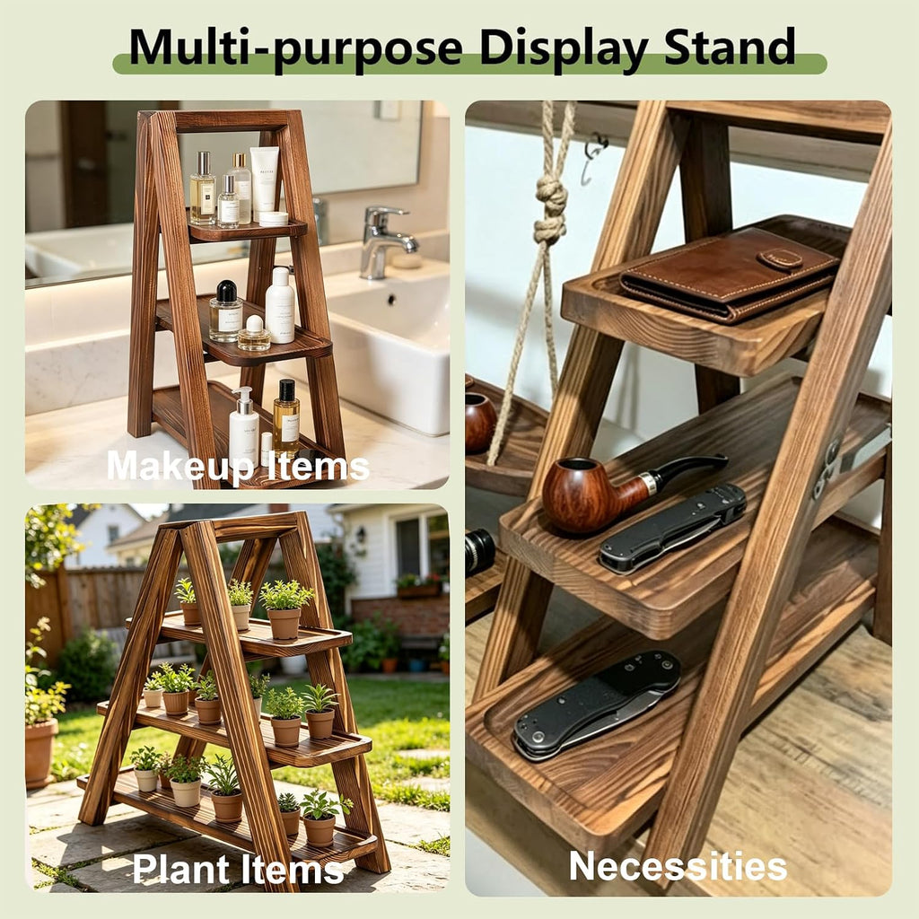 3 Tier Swing Wooden Cupcake Stand, Foldable Removable Serving Platter Tray | Rustic Party Food Display Stand, Dessert
