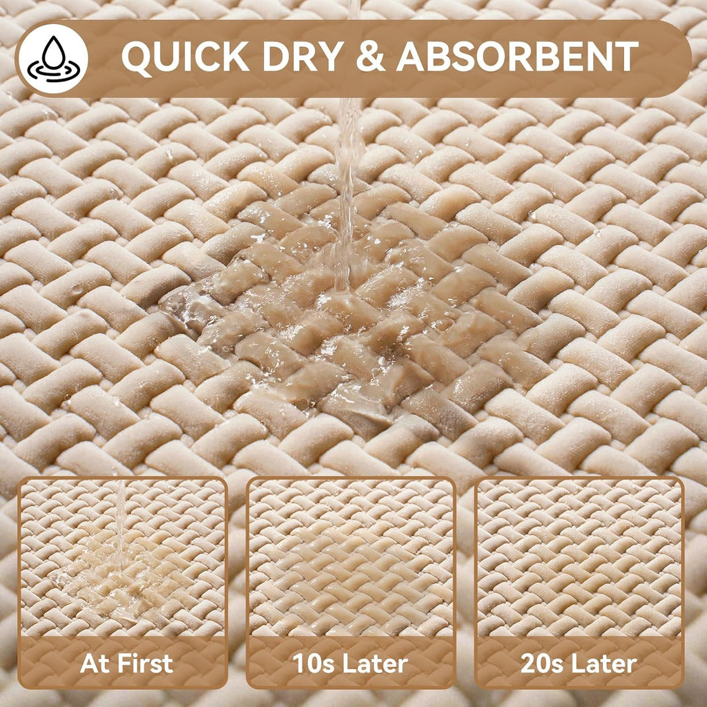 Bathroom Runner Non Slip, Foam Weave Texture Bath Mat, Brown 16x47 | Quick Dry, Rubber Backing, Super Absorbent