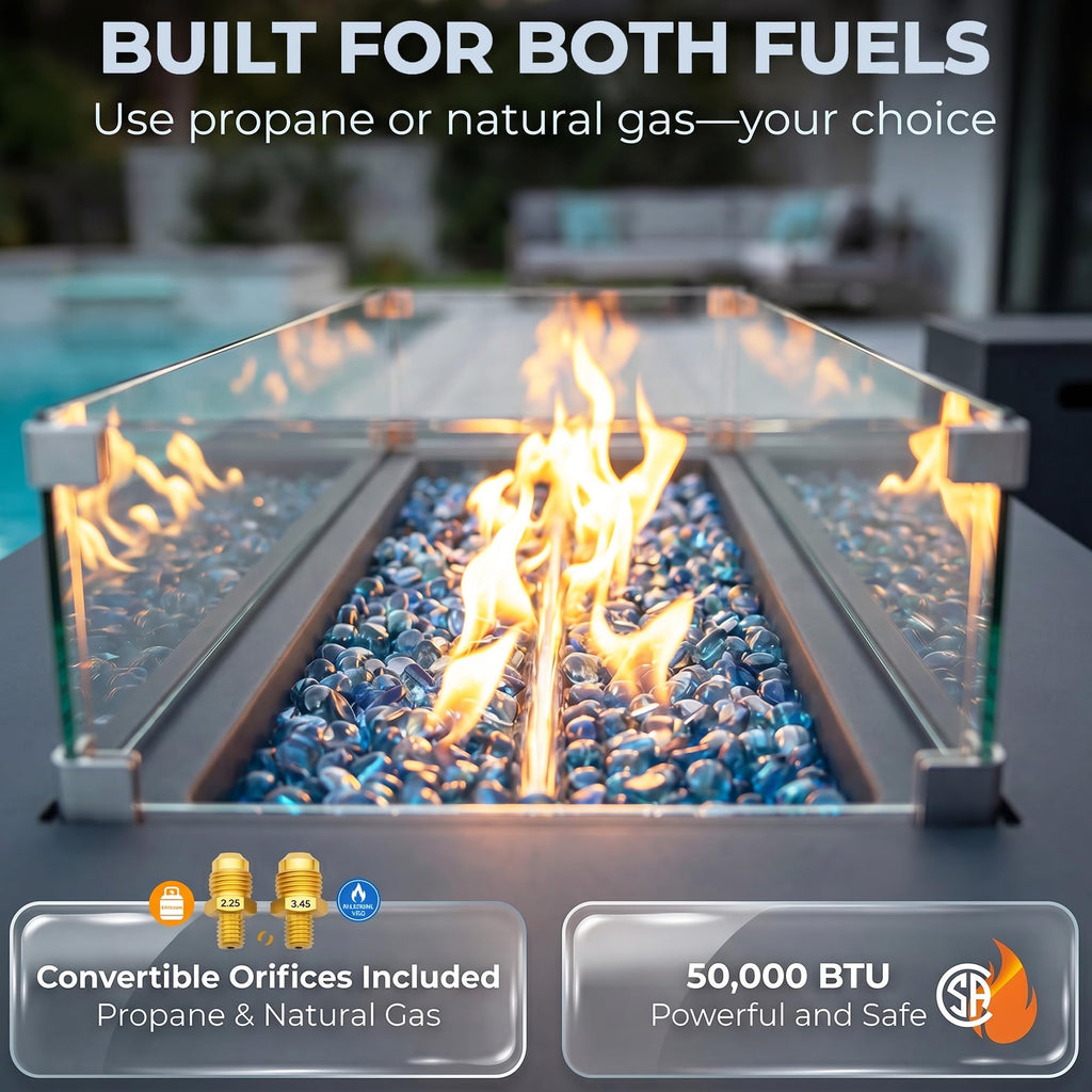 42'' Propane/Natural Gas Fire Pit Table, Rectangle Firepits with Tank Table, 50000 BTU Modern Outdoor Fireplace with