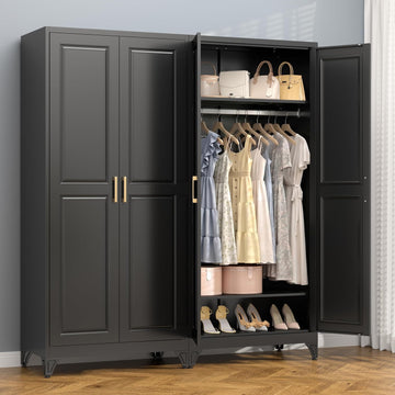 71" Metal Armoire Wardrobe Closet with Doors and Adjustable Shelves | Freestanding Tall Clothing Storage Cabinet