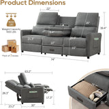 74'' RV 3 Seater Recliner Sofa, Linen Fabric Three Camper Couch 3 Seater Recliner