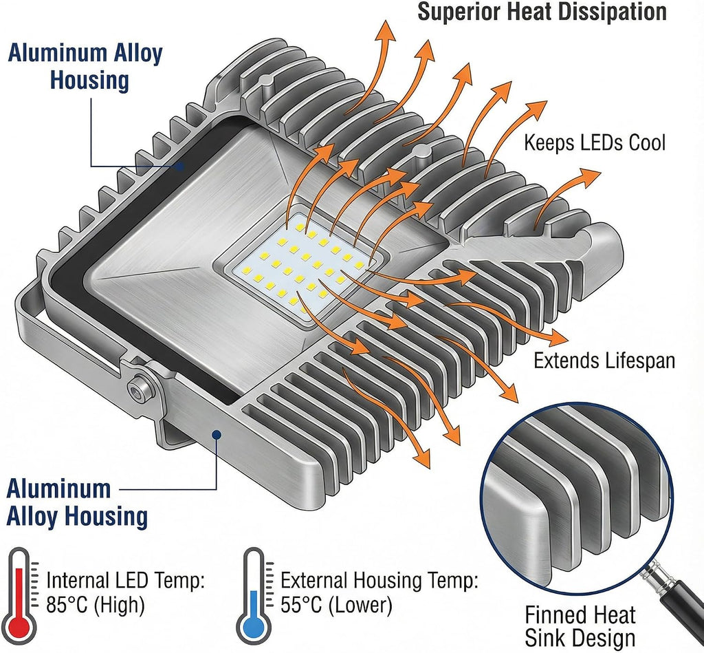 LED Flood Light Outdoor, High Power Commercial Work Light, IP66 Waterproof Daylight 6500K Super Bright Security
