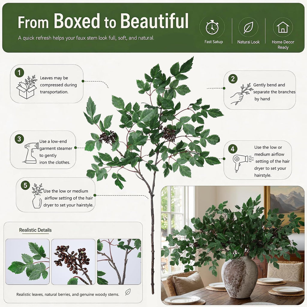 Artificial Cimicifuga Plant Leaf Spray Stems 4PCS Fake Greenery Branches 28.7 in Faux Leaves Real Touch Silk Plants