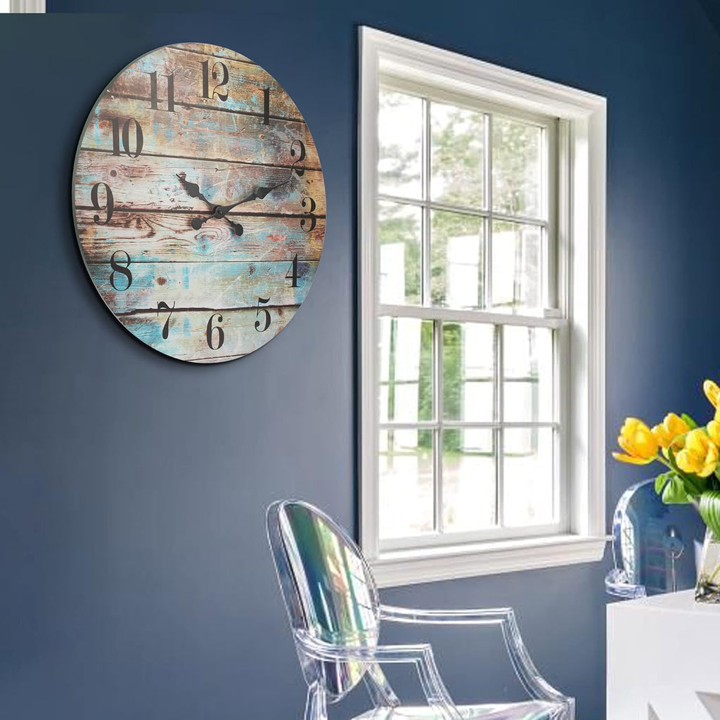 Vintage Farmhouse Wooden 23 Inch Round Battery Operated Hanging Wall Clock