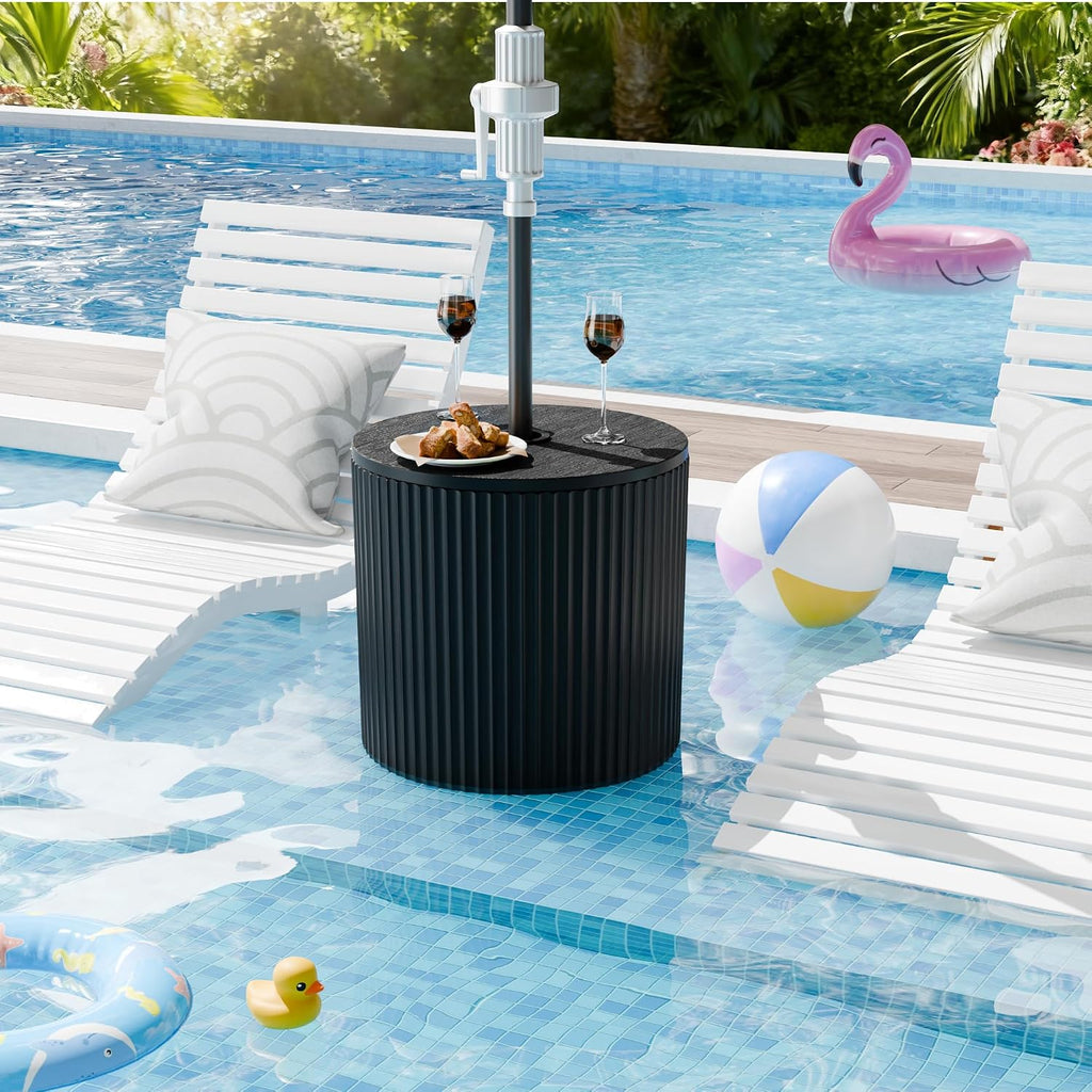 Outdoor Umbrella Stand with Hole, in Pool Umbrella Stand with Weighted Water Filled Bladder