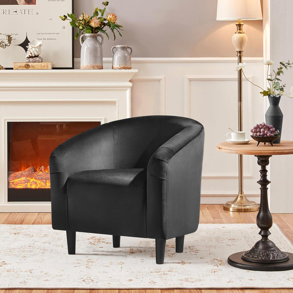 Velvet Accent Chairs, Compact Furry Barrel Chairs with a Curved Silhouette , Black