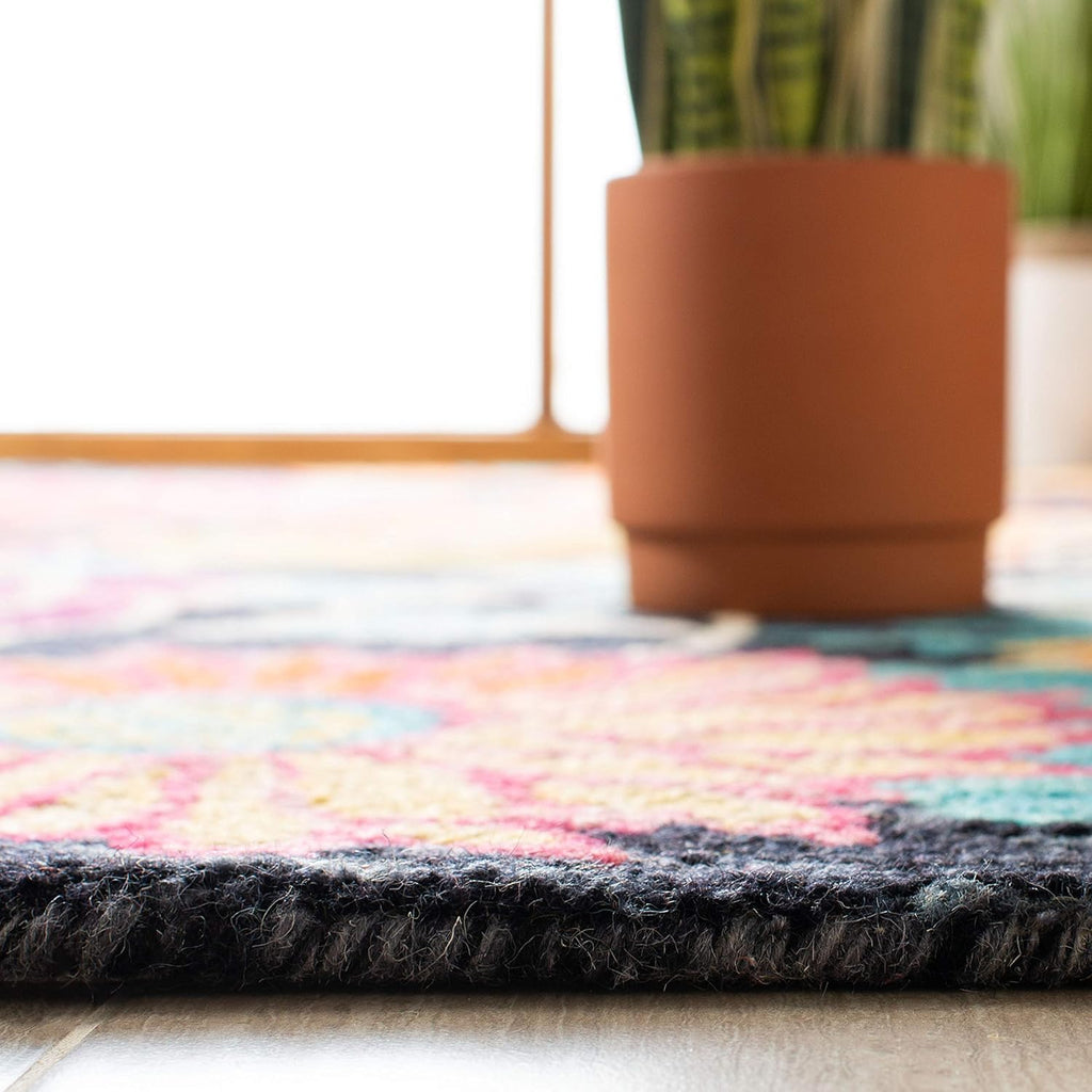 Aspen Area Rug - 10' x 14', Charcoal & Blue, Handmade Boho Floral Wool
