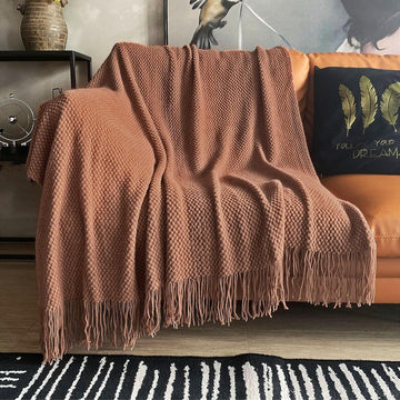 Knitted Throw Blanket with Tassels Bubble Textured Lightweight Throws, 50x60)
