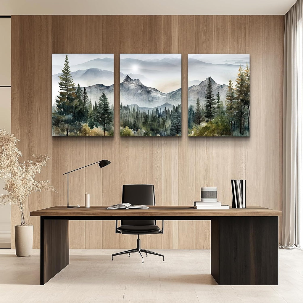 3 Piece Framed Canvas Art Prints Wall Art Modern Wall Decor Office Decor Abstract Mountain Forest Landscapes Ink