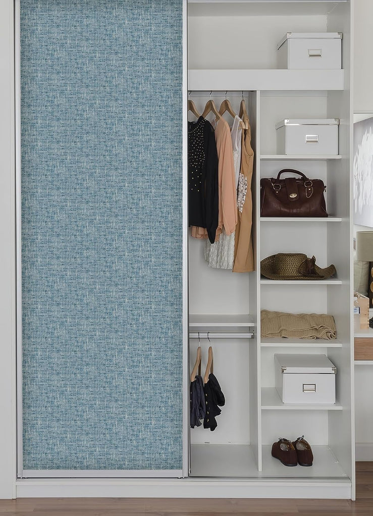 NU2918 Navy Poplin Texture Peel & Stick Wallpaper, Blue