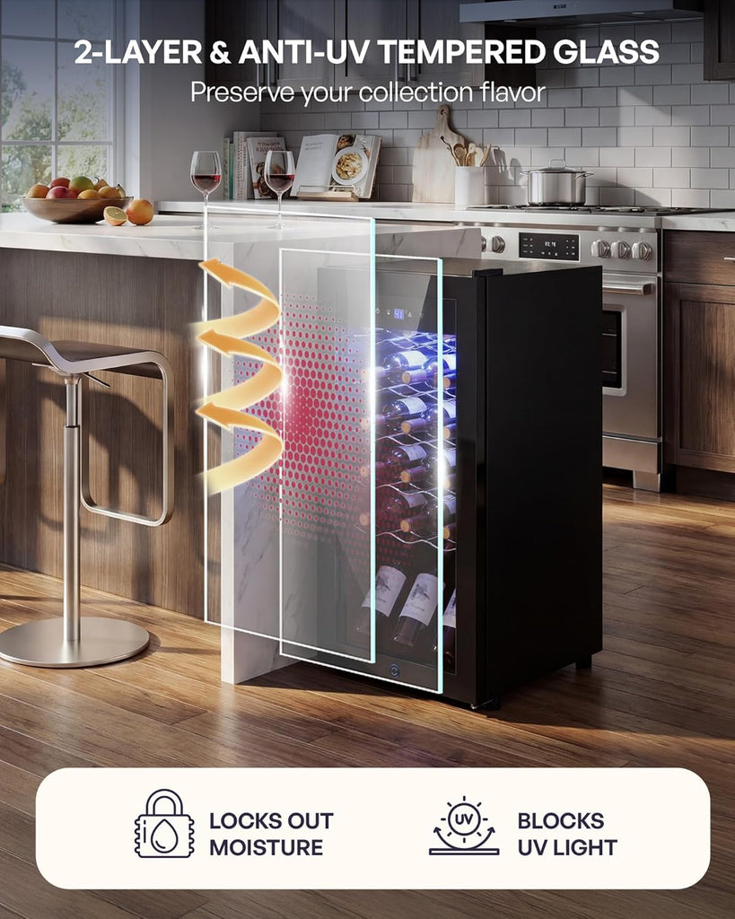 18 Bottle Compressor Wine Cooler Refrigerator，Freestanding Wine Fridge with Digi