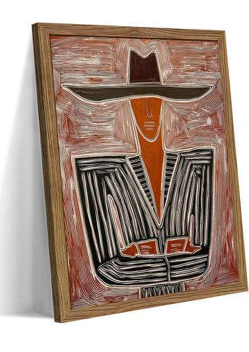 Framed Abstract Cowboy Wall Art, Vintage Western Striped Canvas Wall Decor Painting, Minimalist Southwestern Line