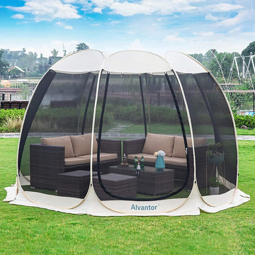 Pop Up Screen House Tent, Instant Outdoor Gazebo with Mosquito Netting & UPF 50+ Sun Protection - Beige