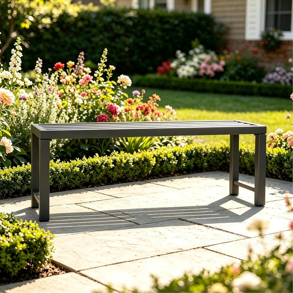Outdoor Metal Backless Bench, 46" Patio Garden Bench for Outdoor, All Wheather Outdoor Bench for Garden, Backyard