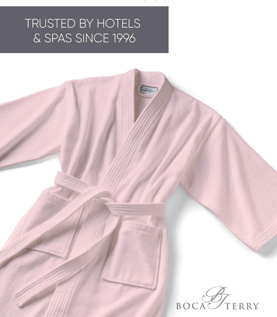 Womens Terry Cloth Bathrobe by Boca Terry, 100% Cotton White Hotel Spa Robe | Soft, absorbent towel robe